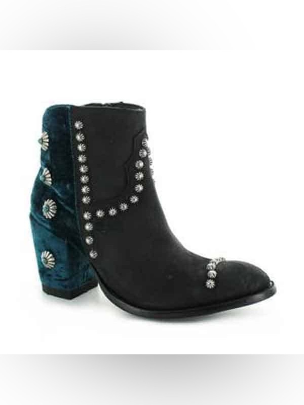 DOUBLE D RANCH BY OLD GRINGO Tahoma Studded Turquoise Velvet Boots Size 7.5 GUC